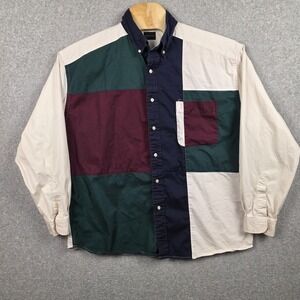 Vintage Structure Shirt Mens XL Colorblock Green Navy Burgundy Button Down 90s